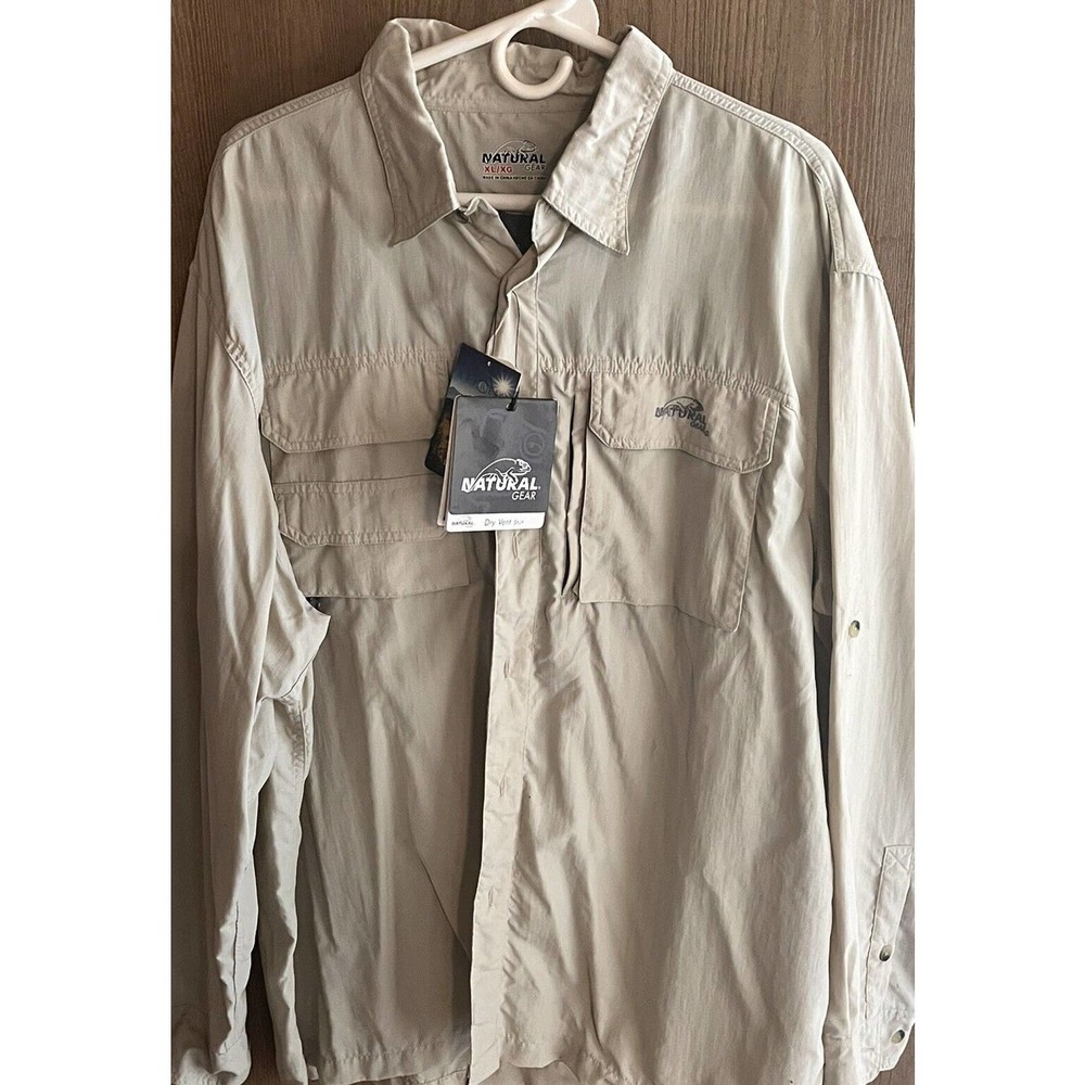 NATURAL GEAR Utility Shirt Mesh Lined Vented Zip Pocket Outdoor Relaxed Fit XL
